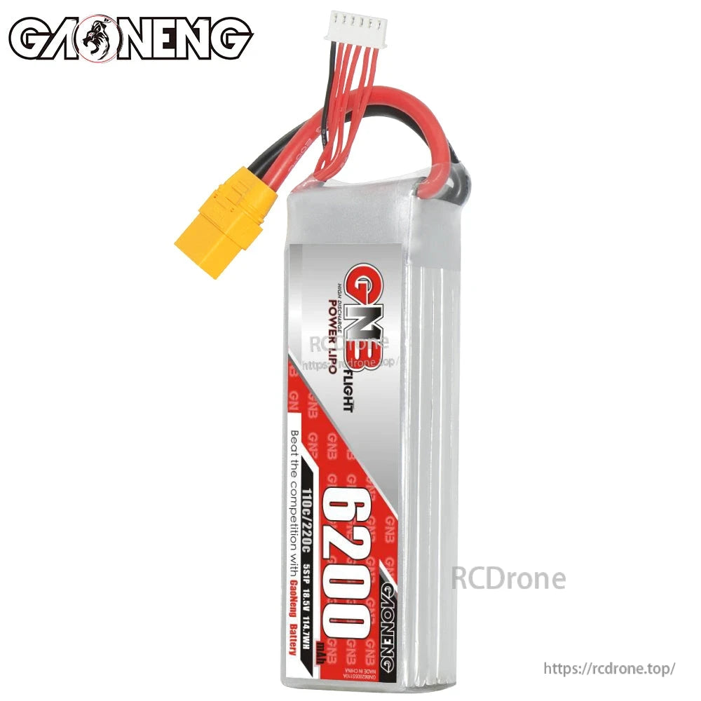 Single GNB 6200mAh LiPo battery upright front label view with XT90 main lead