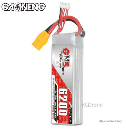 Single GNB 6200mAh LiPo battery upright front label view with XT90 main lead