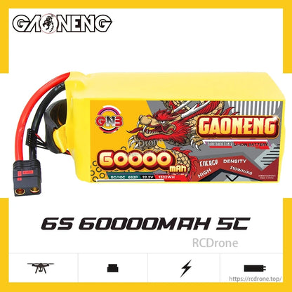 GAONENG GNB 6S 60000mAh 5C battery product graphic with UAV/RC drone icons