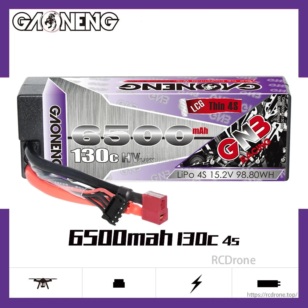 GAONENG GNB 6500mAh 4S 15.2V LiHV 130C Hard Case LiPo Battery T-PLUG for 1/8 RC Car