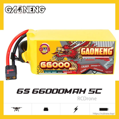 GAONENG GNB 66000mAh 6S 5C battery graphic showing 22.2V and 1465.2Wh on label