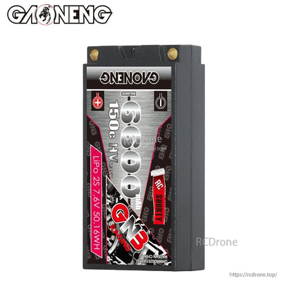 Front label close-up of GAONENG GNB 6600mAh 150C LiPo 2S 7.6V shorty hard case battery