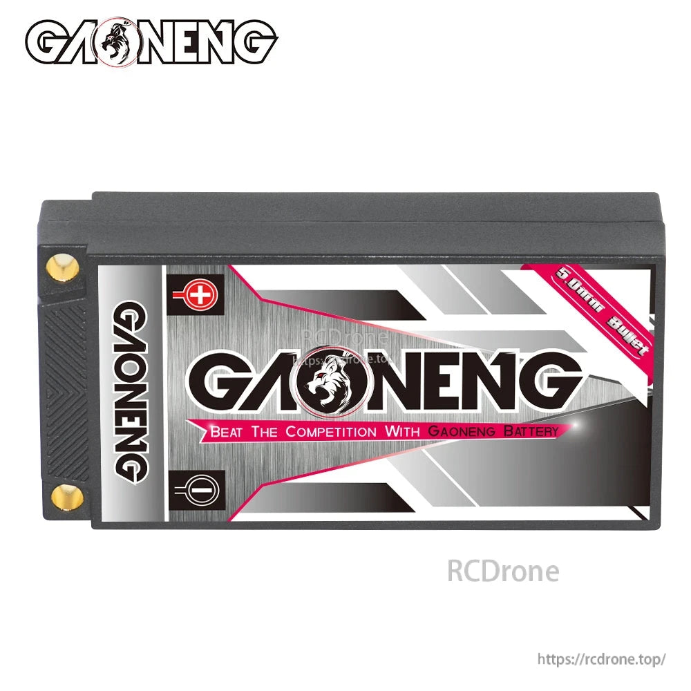 Rear label view of GAONENG hard case shorty battery showing GAONENG logo panel