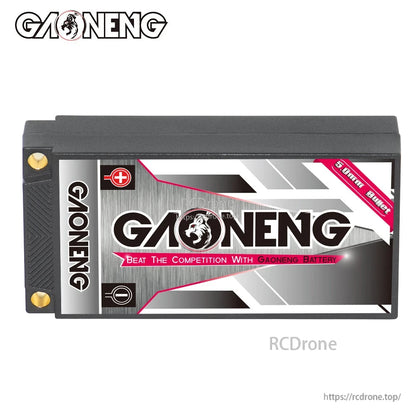 Rear label view of GAONENG hard case shorty battery showing GAONENG logo panel