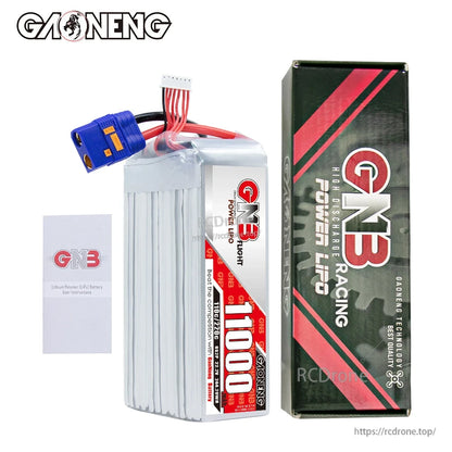 GNB 11000 LiPo battery shown with retail box and instruction card