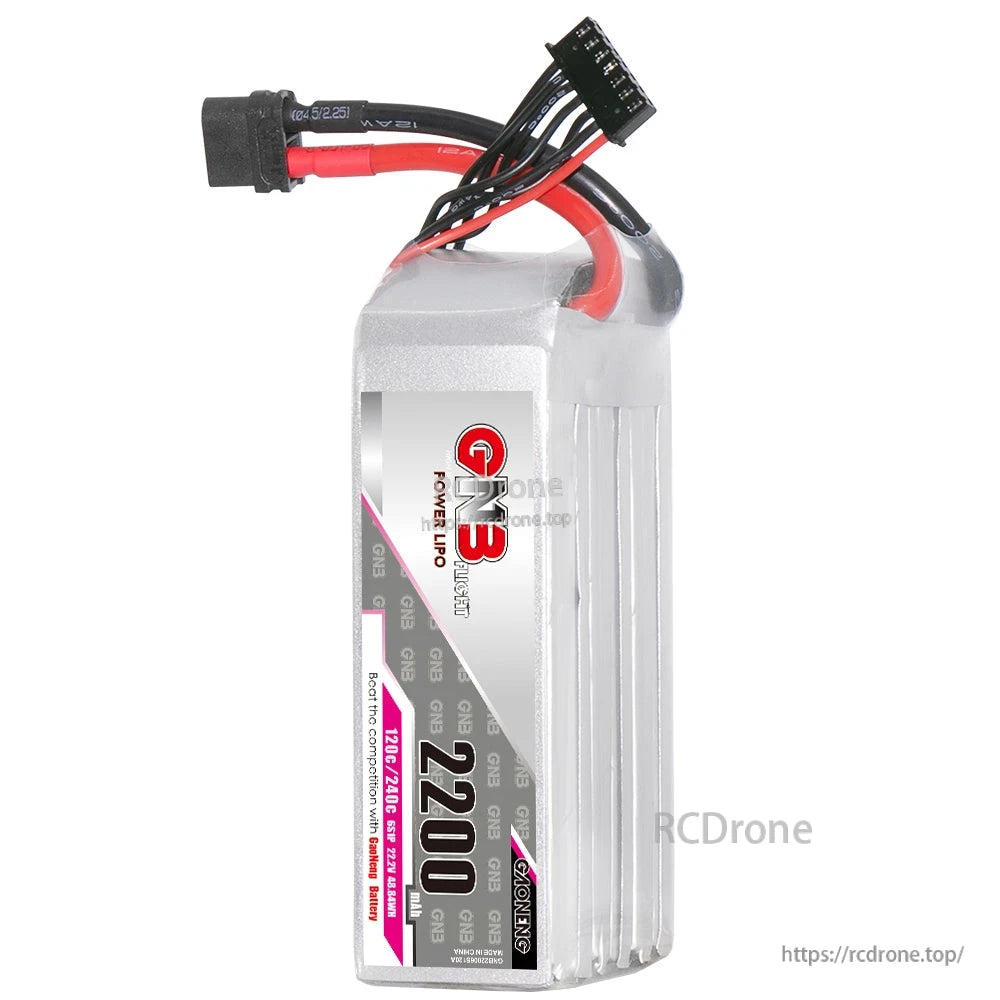 GAONENG GNB 6S 2200mAh battery upright front view with label, balance lead, and XT60 connector