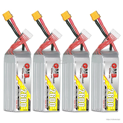 Four-pack bundle image of GNB 2600mAh LiPo batteries with XT60 connectors and balance leads