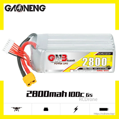 GAONENG GNB 6S 22.2V 2800mAh 100C LiPo battery spec graphic with product photo