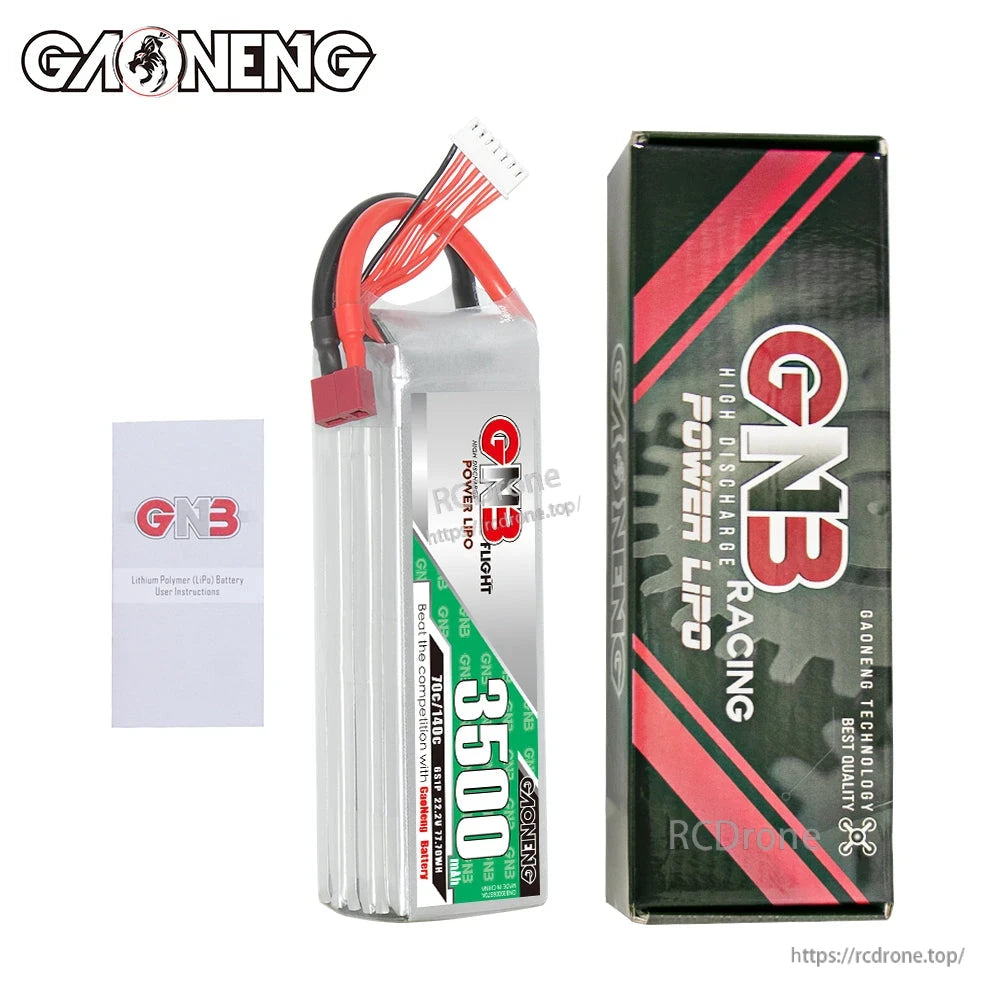 Package contents: GNB 3500mAh battery, retail box, and paper manual/instructions shown