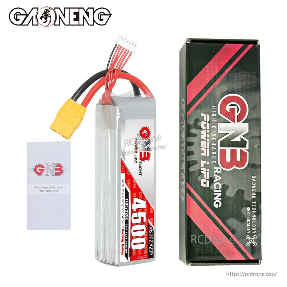GNB 4500mAh LiPo battery with retail box and user instruction leaflet