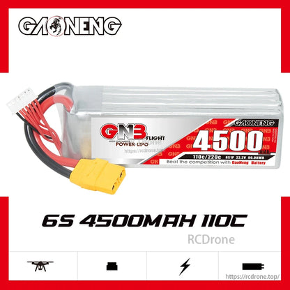 GAONENG GNB 6S 22.2V 4500mAh 110C LiPo Battery front label view with XT90 connector