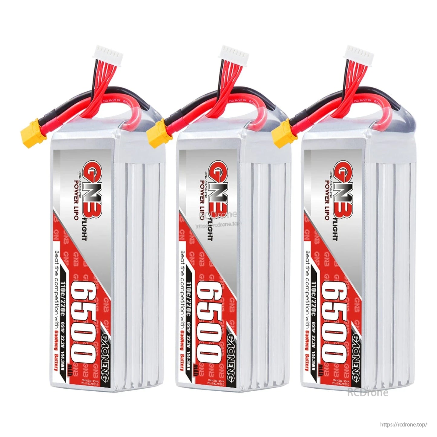 Three GNB 6500mAh LiPo batteries displayed upright as a 3-pack bundle