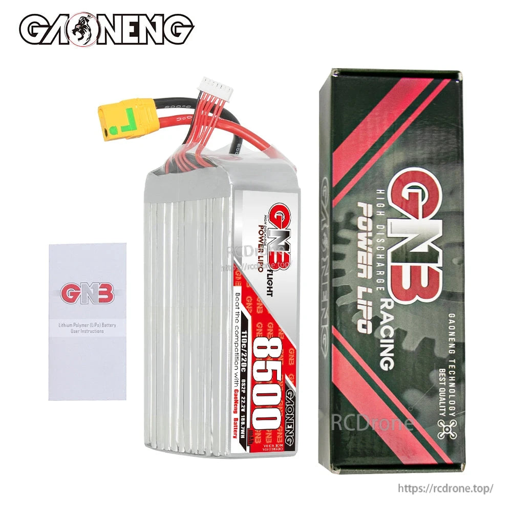 Package contents: GNB 8500mAh battery, GAONENG retail box, and user instruction leaflet