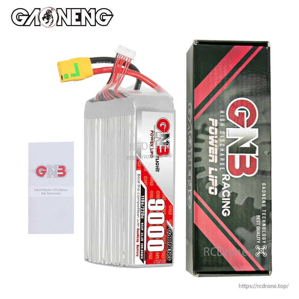 Package contents: GNB 9000mAh LiPo battery with GNB retail box and instruction leaflet