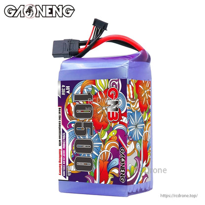 GAONENG GNB 10500mAh 6S HV LiPo battery front label view with leads exiting top