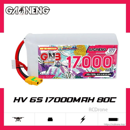 GAONENG GNB HV 6S 17000mAh 80C battery pack front label view on white background