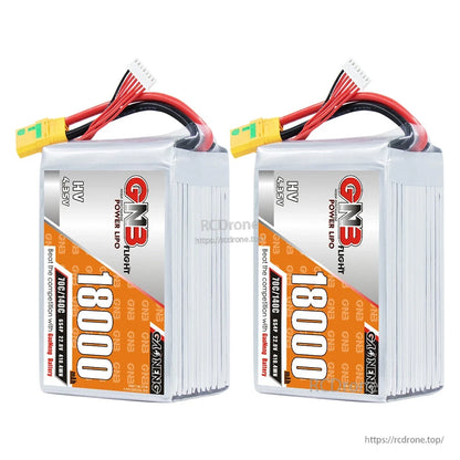 Two-pack display of GAONENG GNB 18000 HV LiPo batteries with XT90S connectors