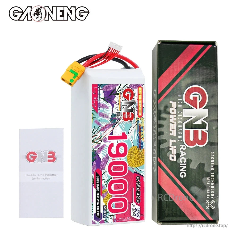 Package contents: GNB 19000 battery pack with retail box and instruction leaflet
