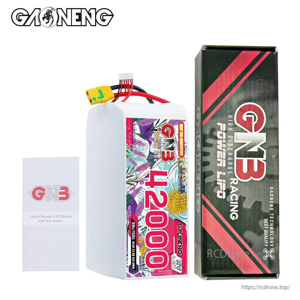 Package contents: GNB 42000 HV battery, GN3 Power LiPo box, and user instructions booklet