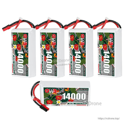 Set of four upright batteries plus one battery shown horizontal, label side view