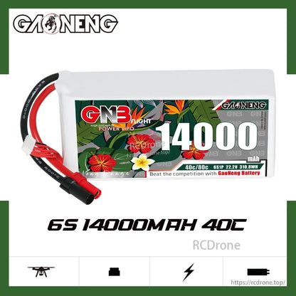 GAONENG GNB 6S 14000mAh 40C RC LiPo battery product graphic with drone icons