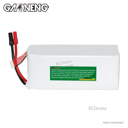 Rear side view with green safety warning label on GAONENG LiPo battery casing