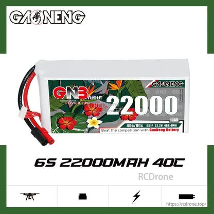 GNB 6S 22000mAh 40C RC LiPo battery product graphic with UAV/RC icons on white