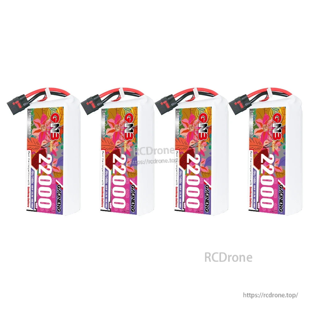 Four GAONENG GNB 22000mAh LiPo battery packs lineup, QS8 leads visible
