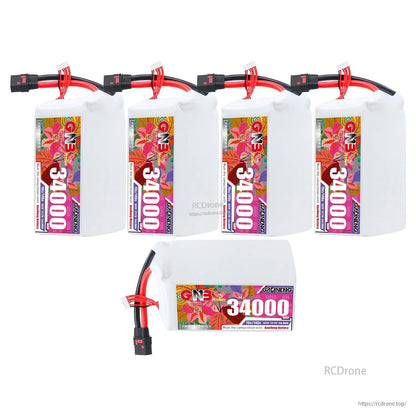 Bundle display: four upright GNB 34000mAh packs plus one pack shown horizontally