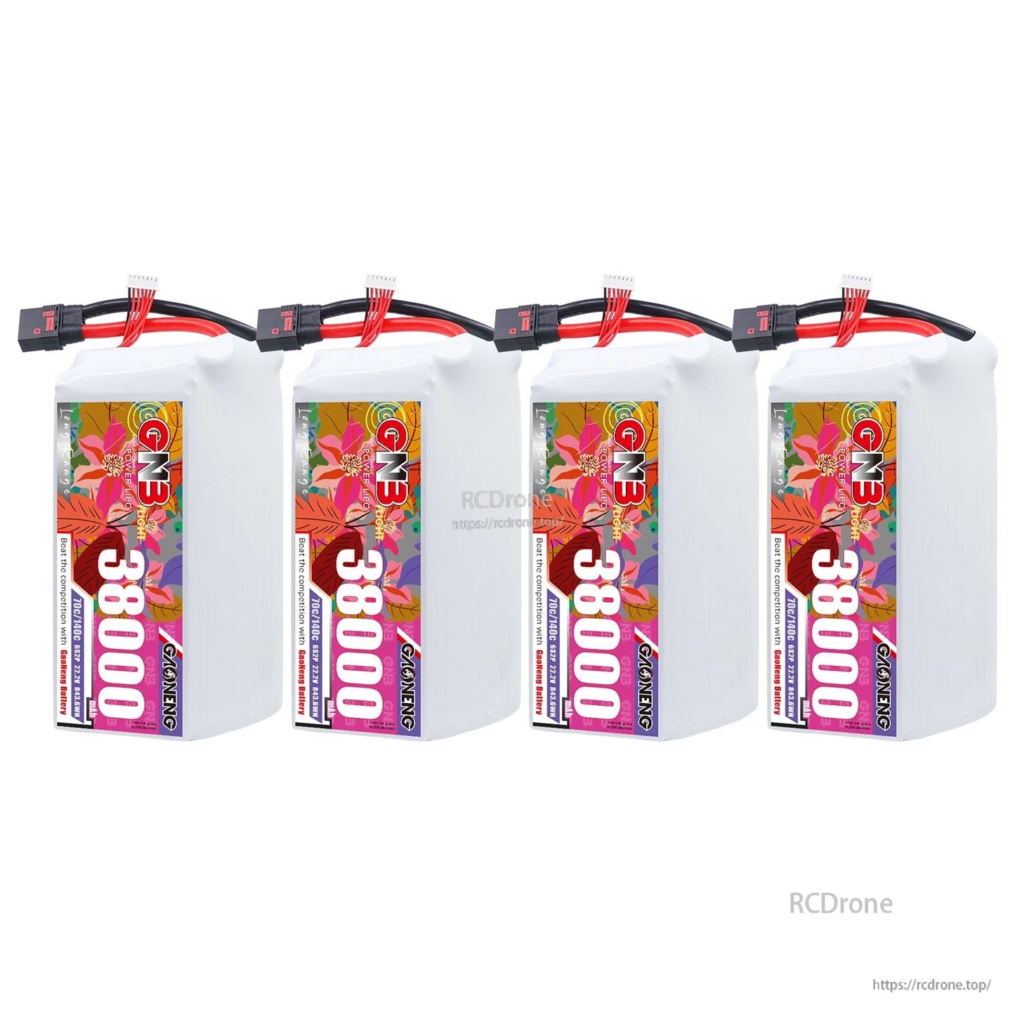 Four battery packs lineup showing same model with QS8 connectors and balance leads
