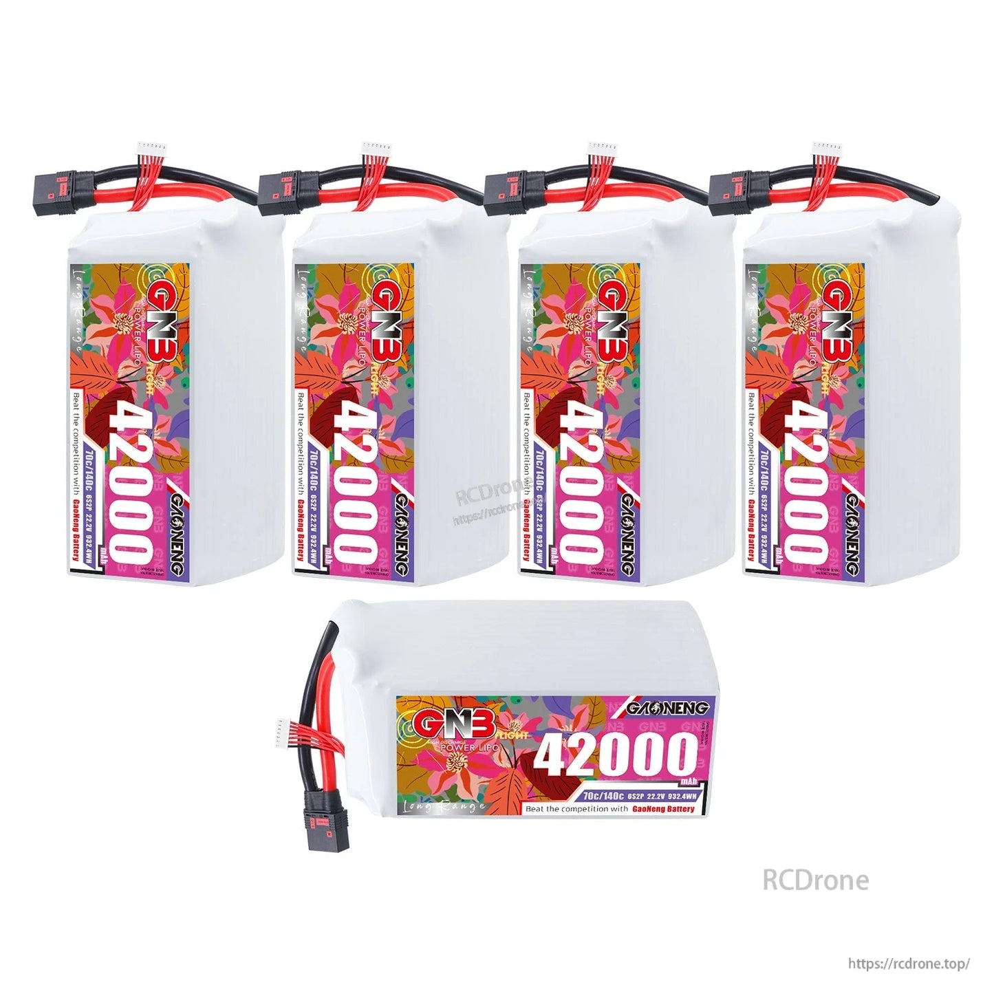 Five-piece set layout: four upright GNB 42000 packs plus one horizontal pack