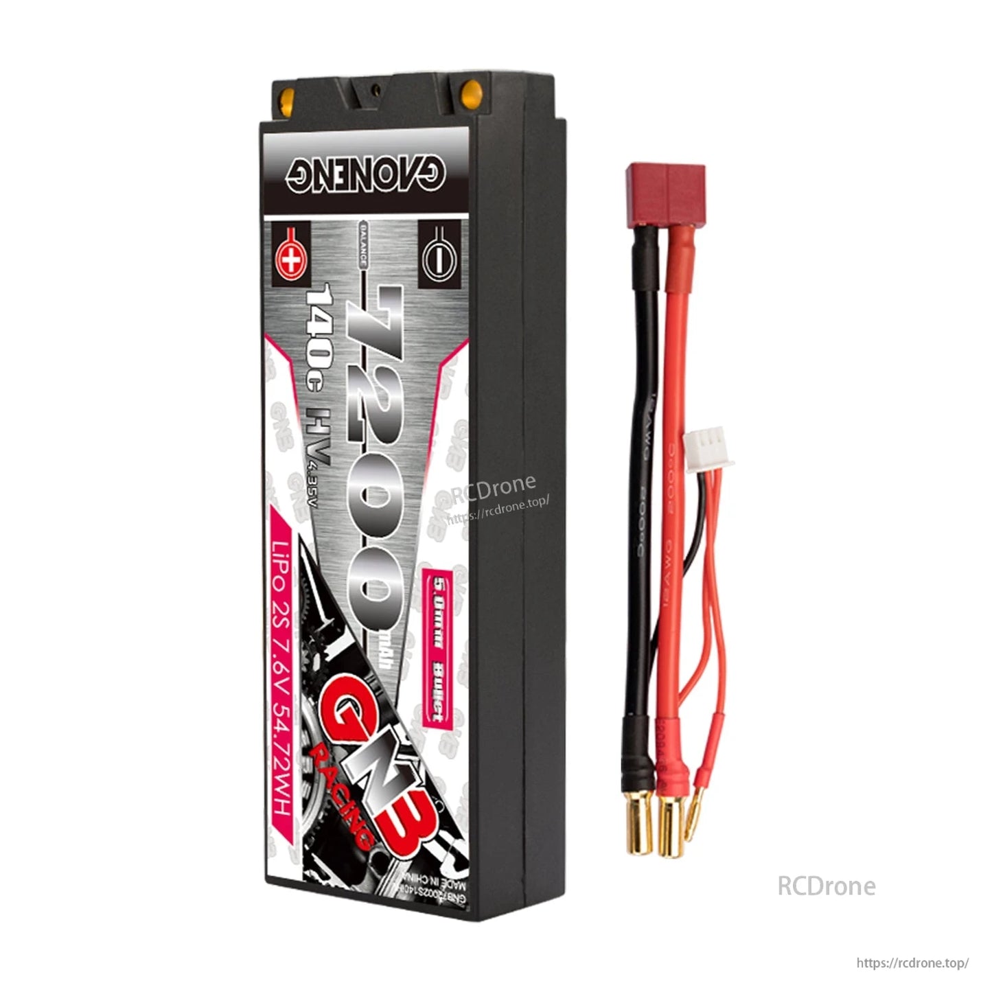 Single GNB 7200mAh hard case LiPo battery with T-plug style connector lead, 5mm bullets, balance plug