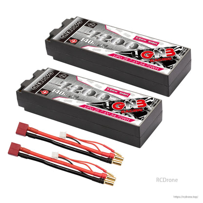 Two GNB 7200mAh hard case LiPo batteries with two T-plug style leads and 5mm bullet ends