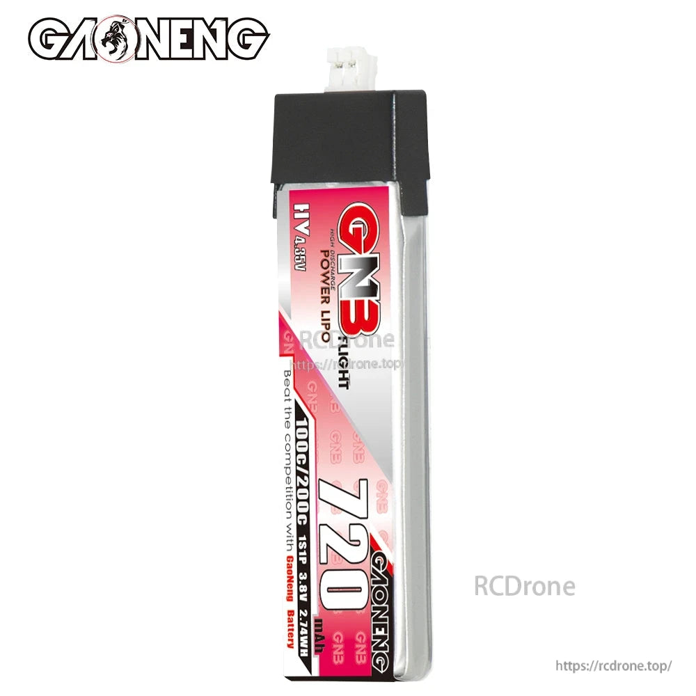 Front view of GNB 720 HV 3.8V LiPo battery showing vertical label and top connector housing
