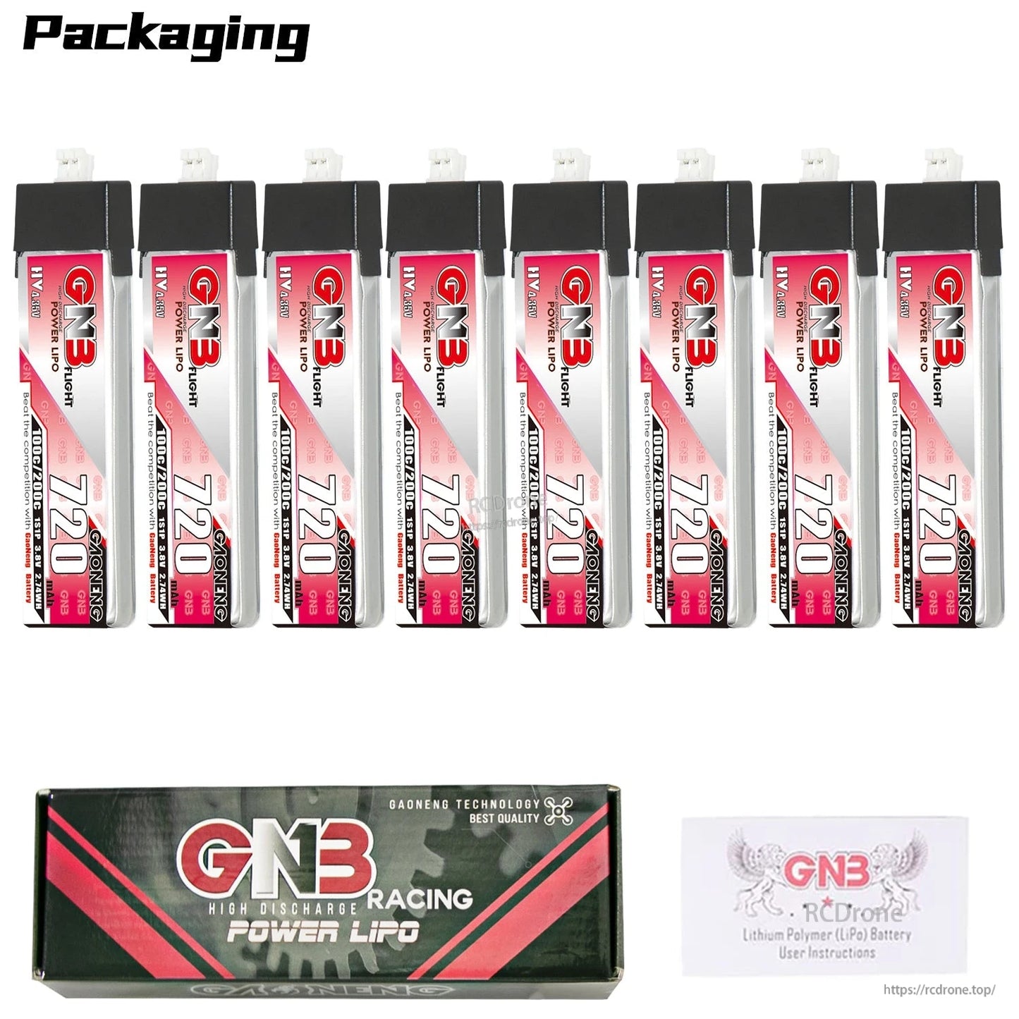 Packaging display showing larger multipack of GNB 720 HV batteries with retail box and instructions card