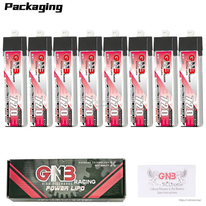 Packaging display showing larger multipack of GNB 720 HV batteries with retail box and instructions card