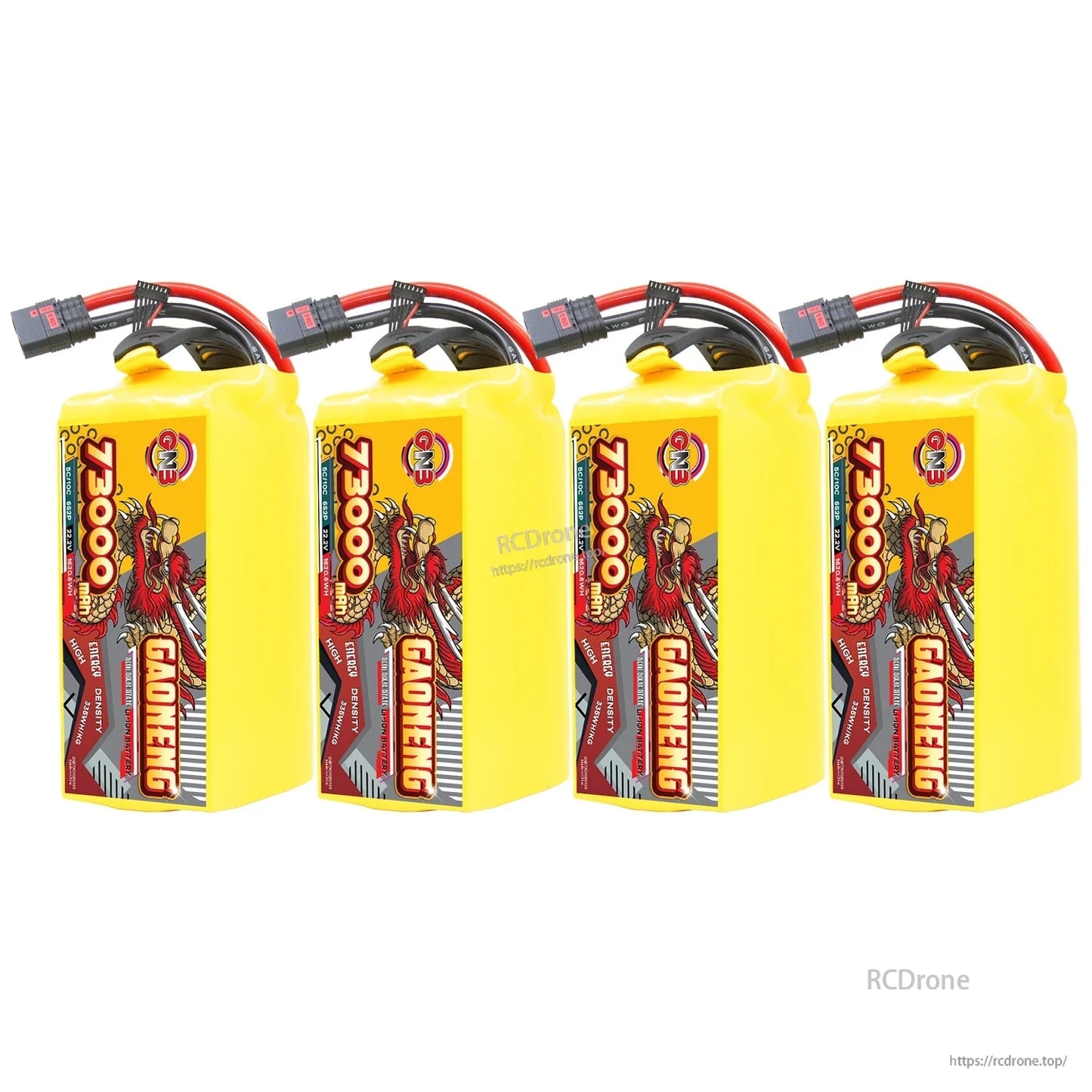 Four GAONENG GNB 73000mAh battery packs lineup with QS8 connectors shown