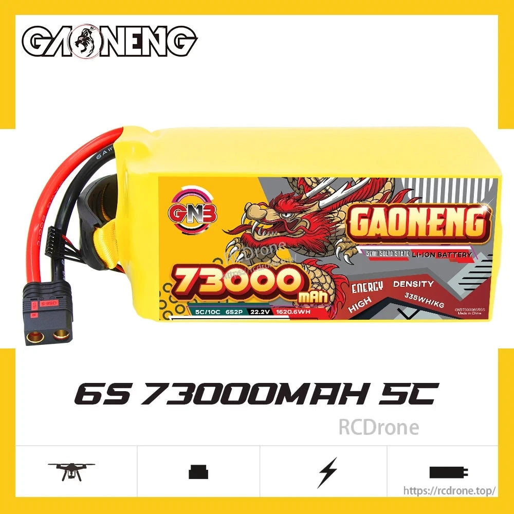 GAONENG GNB 6S 73000mAh 5C battery side label close-up showing capacity and 6S/22.2V text