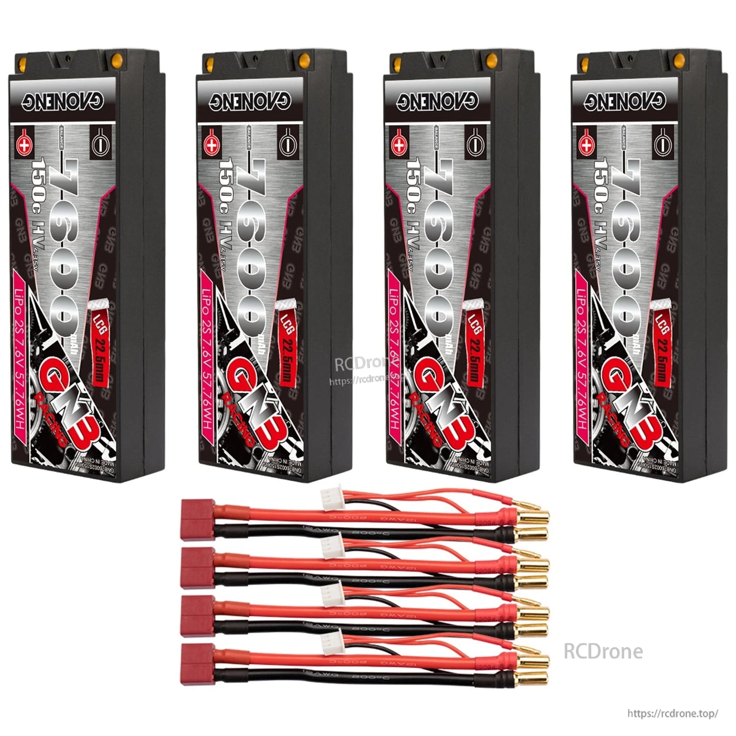 Four-pack set with red plug leads: four GNB hard case batteries and four leads with 5mm bullets
