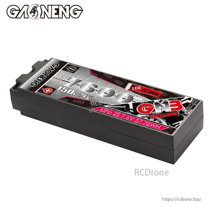 Low-profile hard case pack side angle view showing top label and end cap details