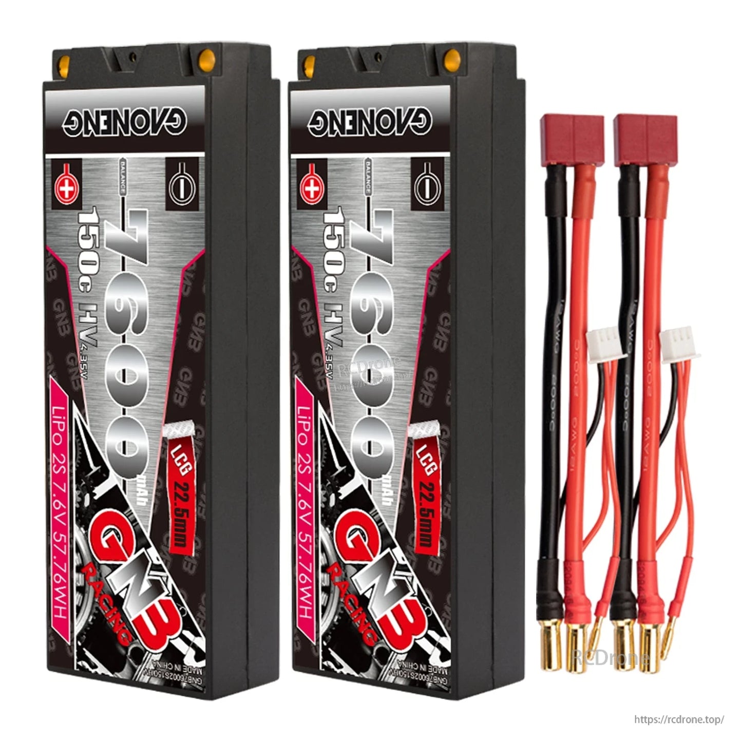 Two-pack set with red plug leads: two GNB hard case batteries and two leads ending in 5mm bullets
