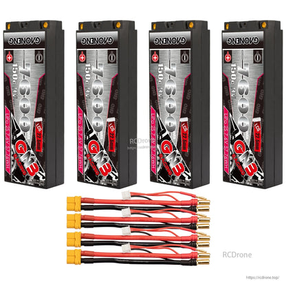 Four-pack set: four GNB hard case batteries with four yellow plug leads and 5mm bullet connectors