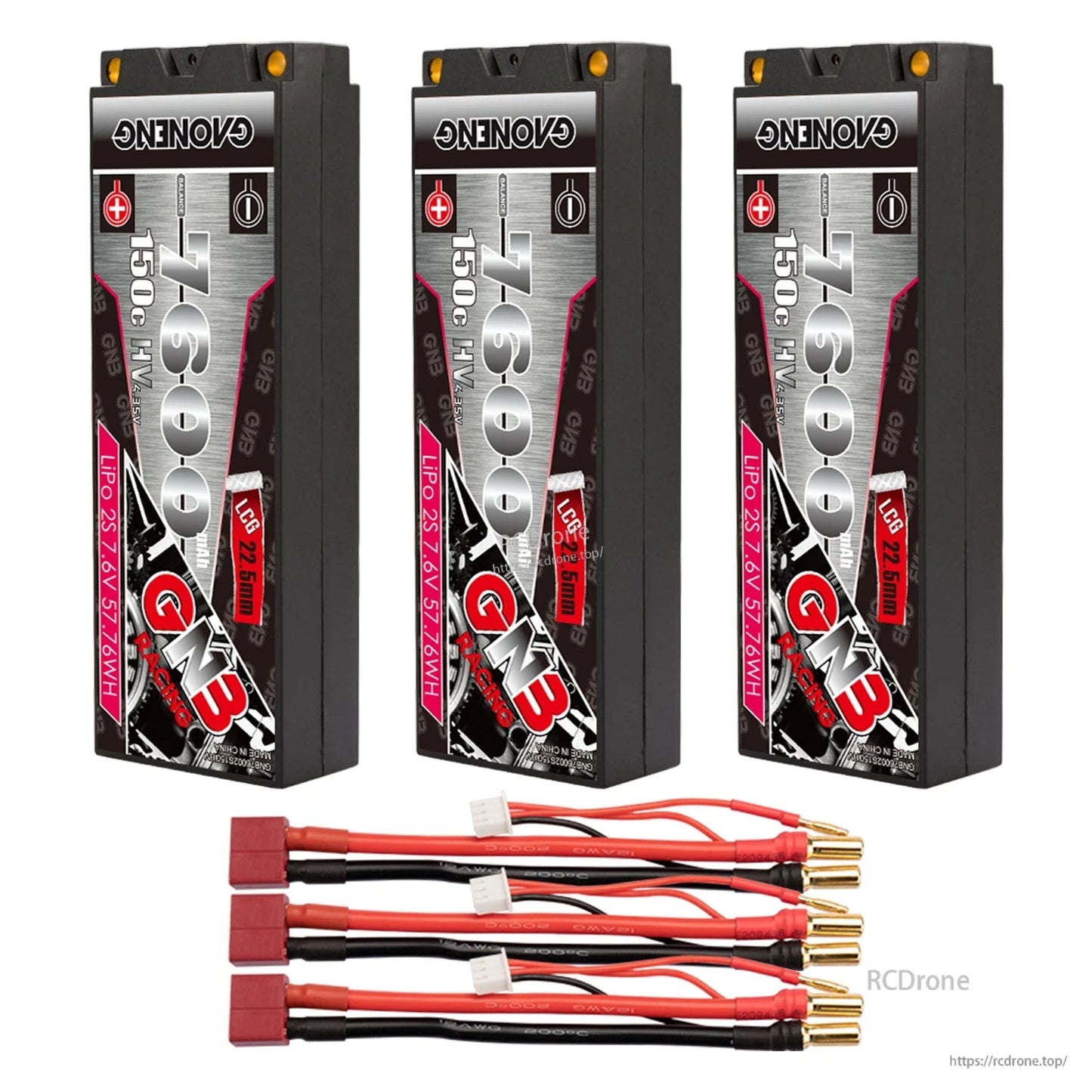 Three-pack set with red plug leads: three GNB hard case batteries and three 5mm bullet leads