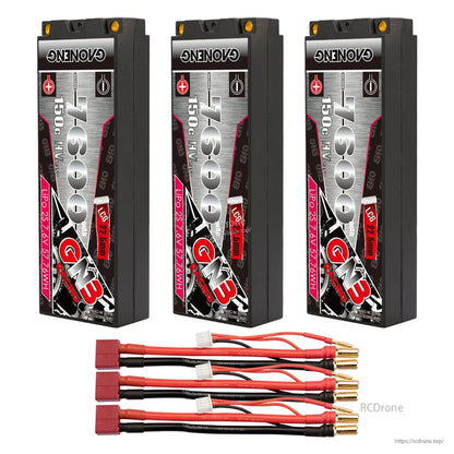 Three-pack set with red plug leads: three GNB hard case batteries and three 5mm bullet leads