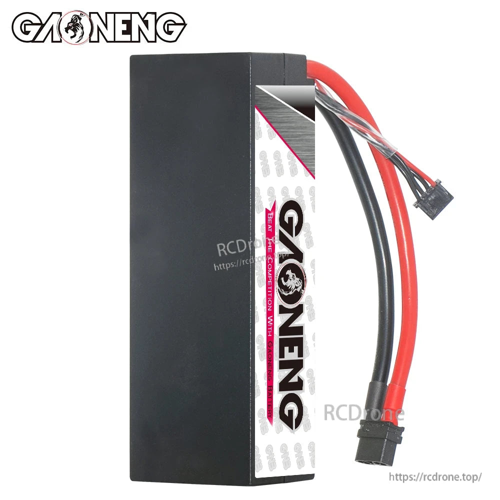Rear/side view of hard case battery with GAONENG branding and XT60 connector on leads