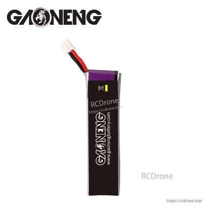 GNB battery side view showing GAONENG branding on black wrap and lead wires exiting top