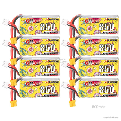 Eight-pack set of GAONENG GNB 850mAh 2S LiHV batteries arranged in two columns