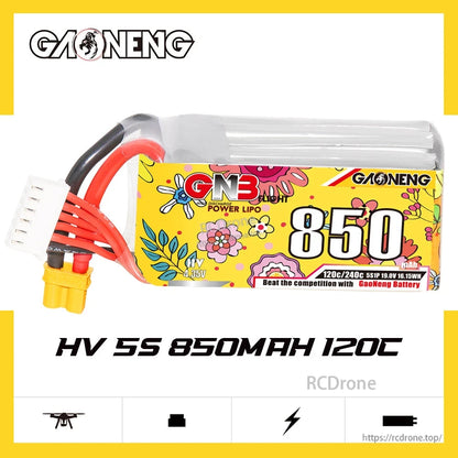 GAONENG GNB 5S 850mAh LiHV battery graphic showing 120C rating and HV 5S 850mAh text