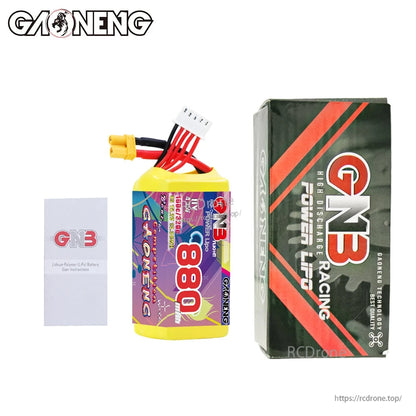 Package contents: GNB 880mAh battery with retail box and instruction leaflet