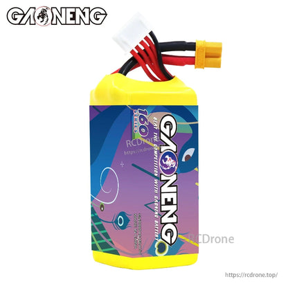 Side/back view of GAONENG GNB battery showing logo wrap and wire exit at top